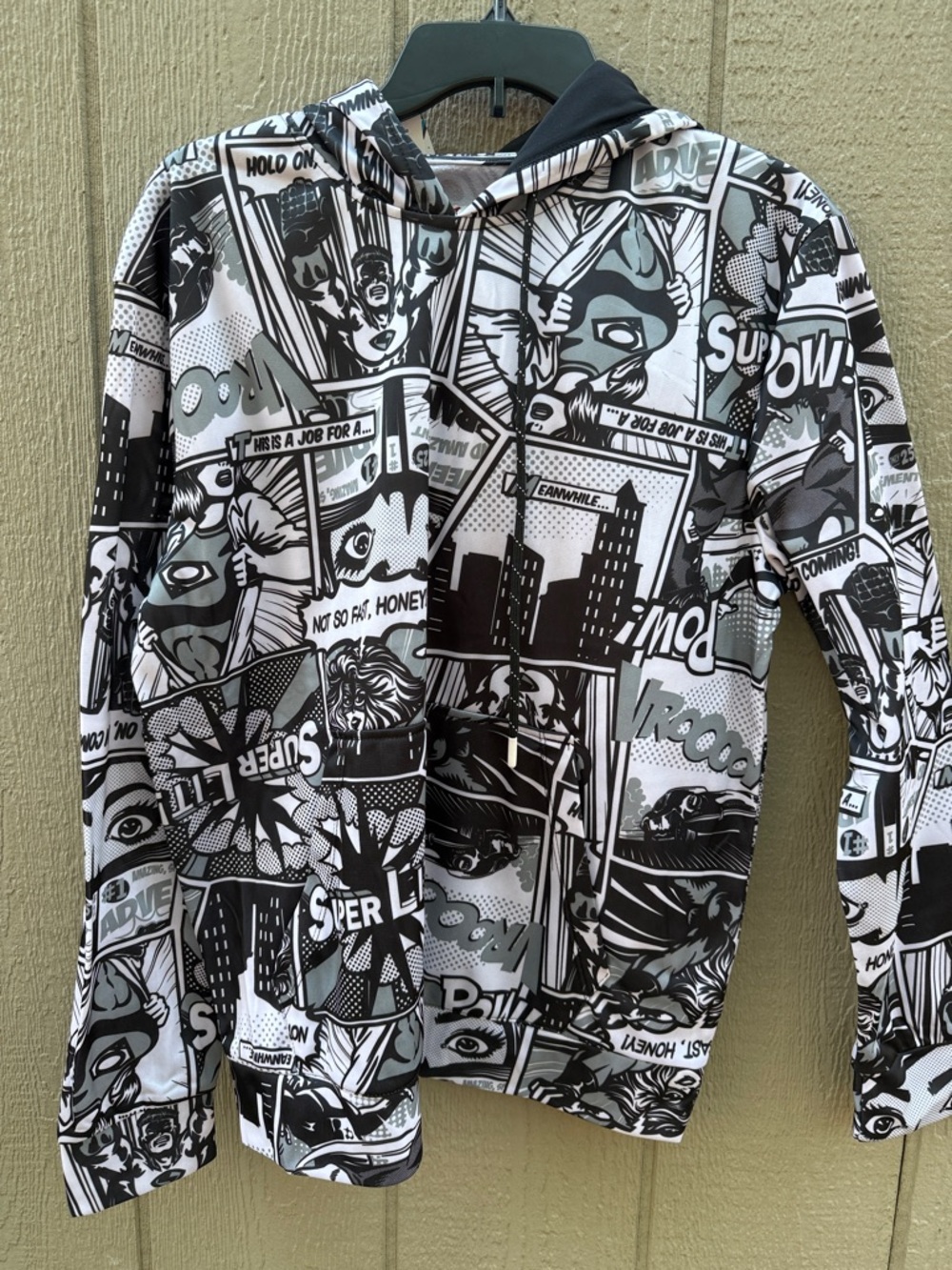 Kids Comic-Print Hooded Jacket - Black & White